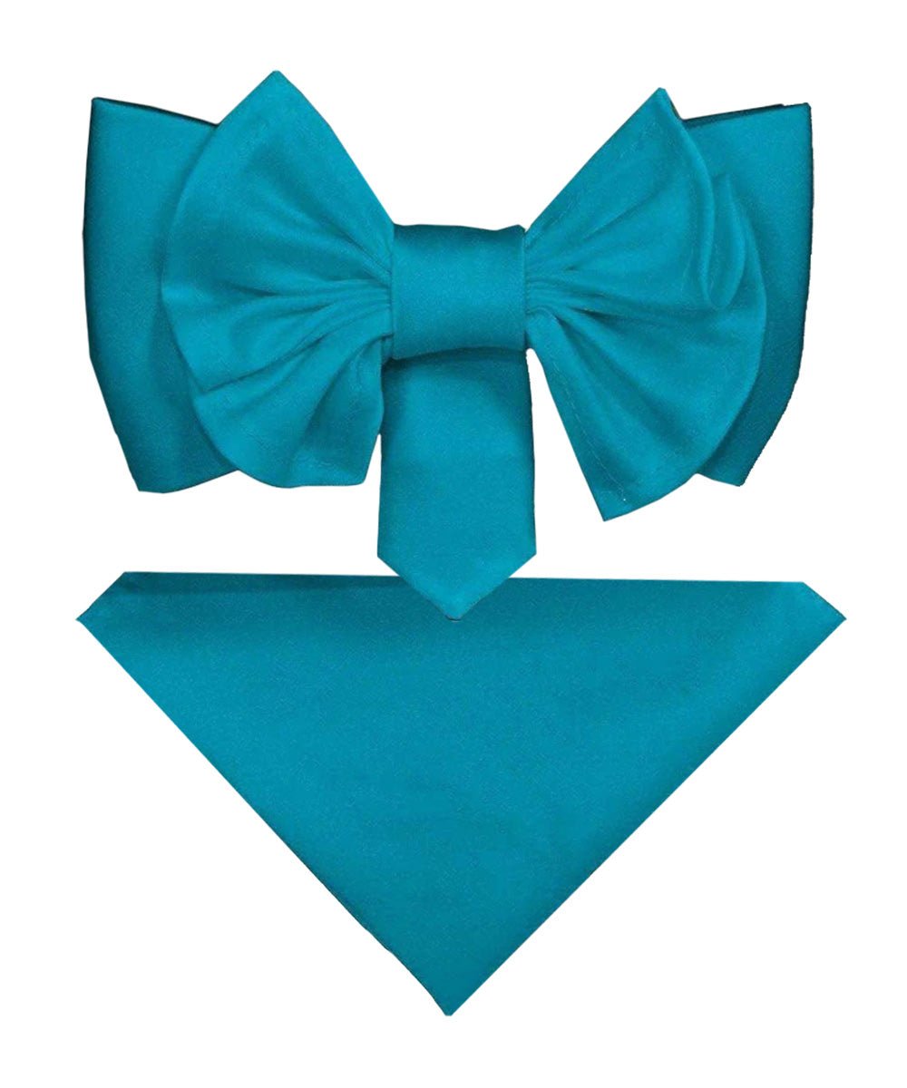 Vittorio Farina Men's XL Solid Satin Bow Tie & Pocket Square in Gift Box - Suits You Sir - Turquoise -