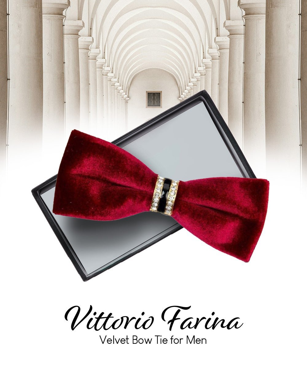 Vittorio Farina Velvet Bow Tie in Gift Box - Suits You Sir - Burgundy -