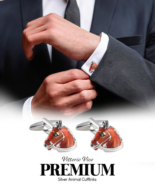 Vittorio Vico Animal Themed Cufflinks in Gift Box: CL36XX Series - Suits You Sir - Brown Horse Head -