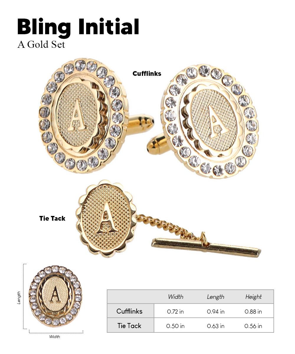 Vittorio Vico Bling Initial Cufflinks & Tie Tack Set in Gift Box - Suits You Sir - Gold - A