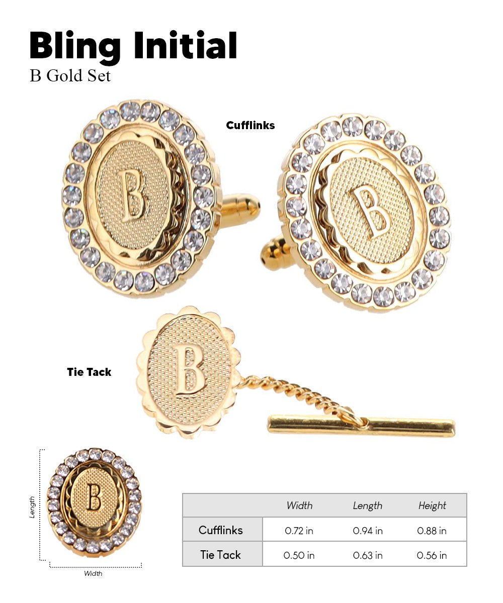 Vittorio Vico Bling Initial Cufflinks & Tie Tack Set in Gift Box - Suits You Sir - Gold - B