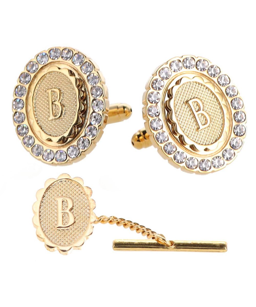 Vittorio Vico Bling Initial Cufflinks & Tie Tack Set in Gift Box - Suits You Sir - Gold - B
