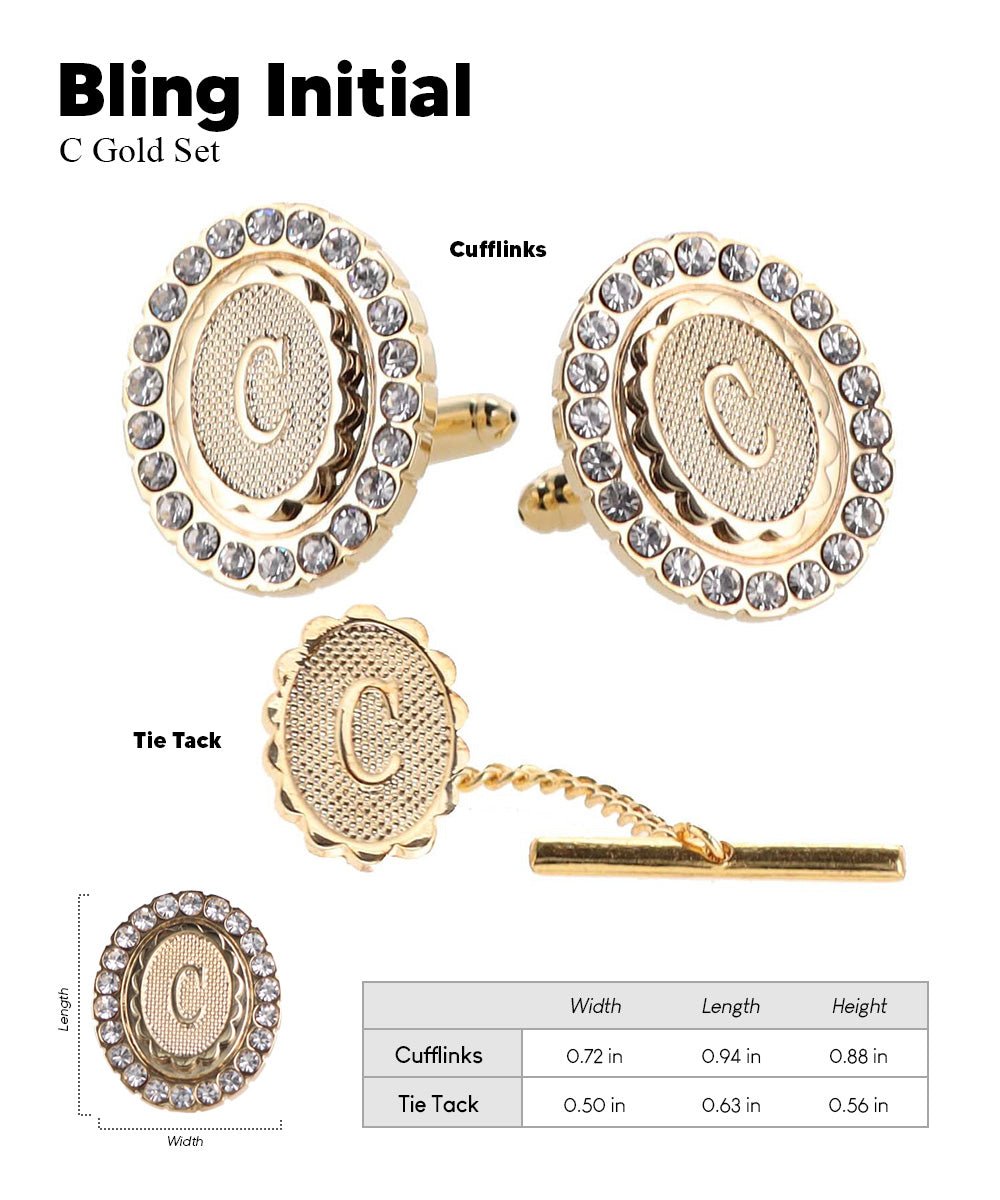 Vittorio Vico Bling Initial Cufflinks & Tie Tack Set in Gift Box - Suits You Sir - Gold - C