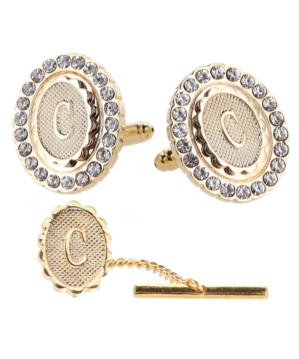 Vittorio Vico Bling Initial Cufflinks & Tie Tack Set in Gift Box - Suits You Sir - Gold - C
