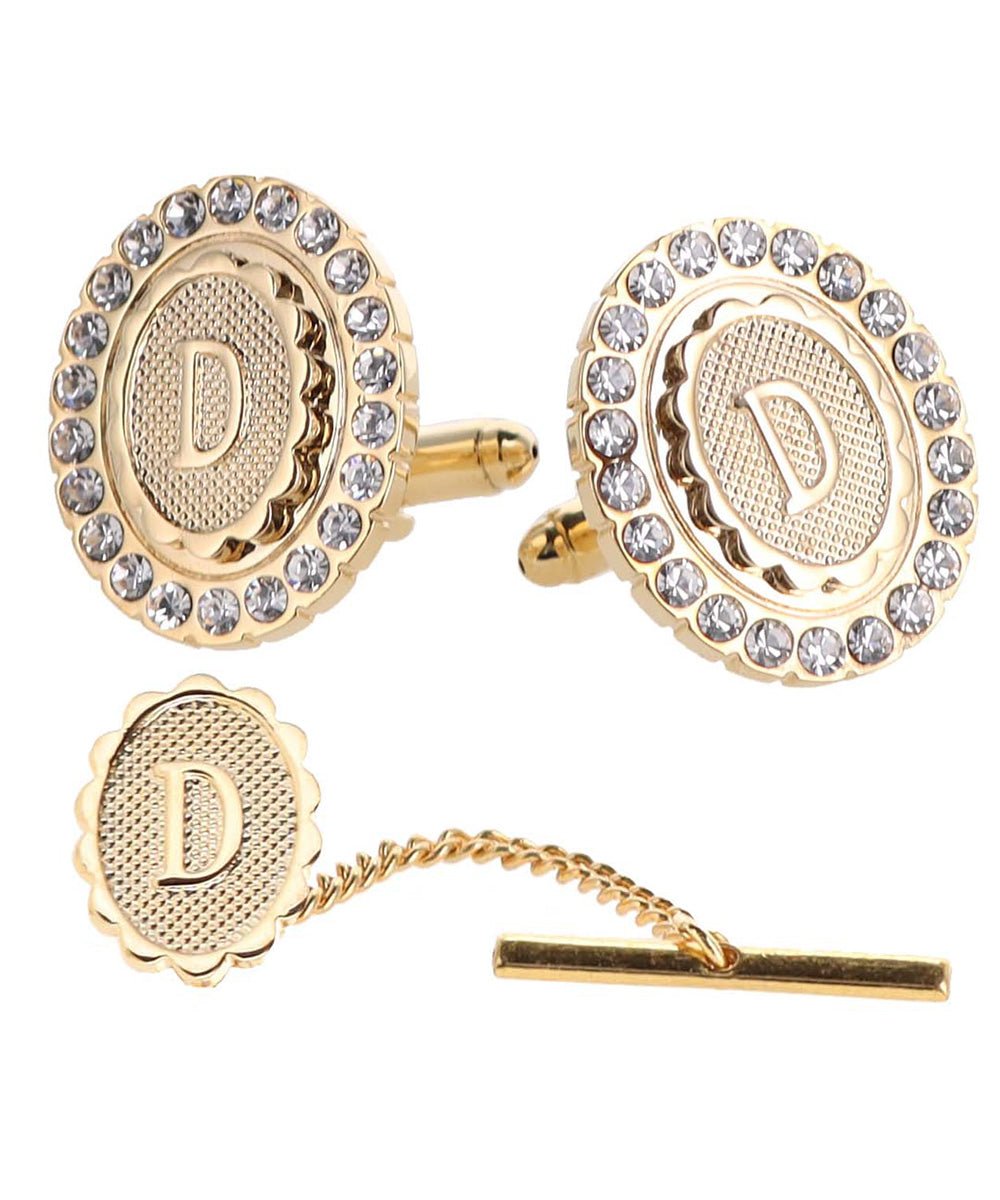 Vittorio Vico Bling Initial Cufflinks & Tie Tack Set in Gift Box - Suits You Sir - Gold - D