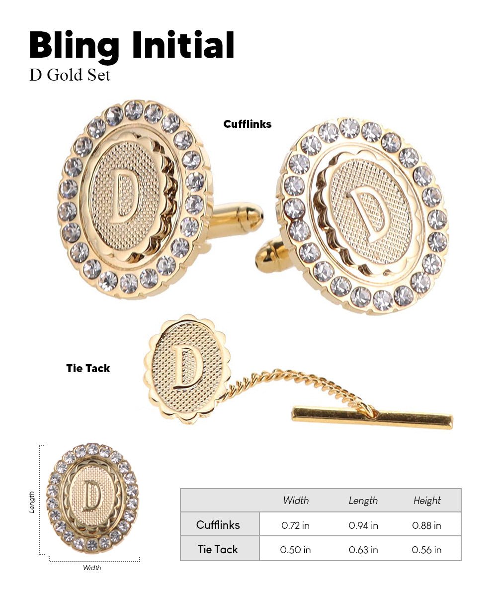 Vittorio Vico Bling Initial Cufflinks & Tie Tack Set in Gift Box - Suits You Sir - Gold - D