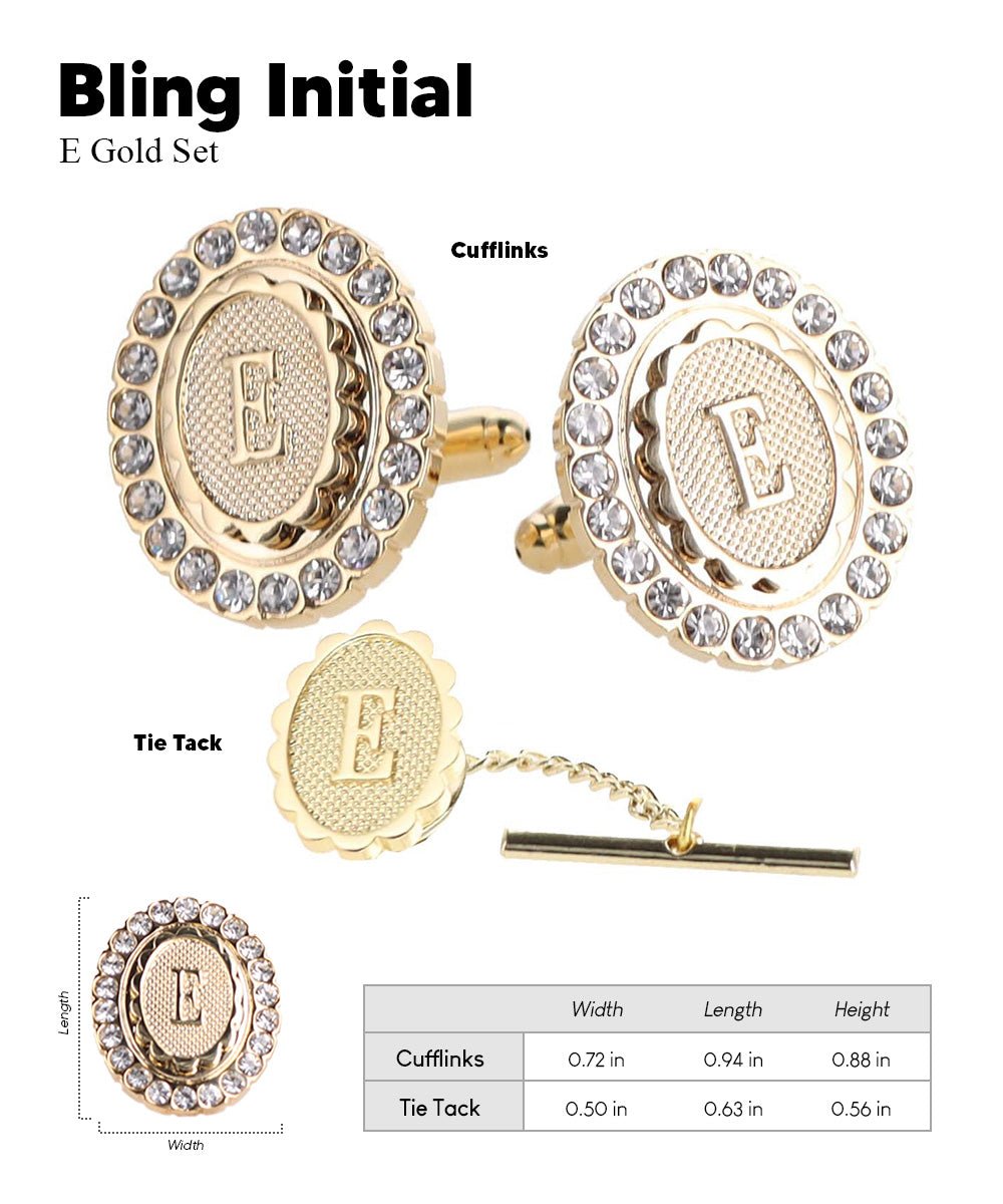Vittorio Vico Bling Initial Cufflinks & Tie Tack Set in Gift Box - Suits You Sir - Gold - E