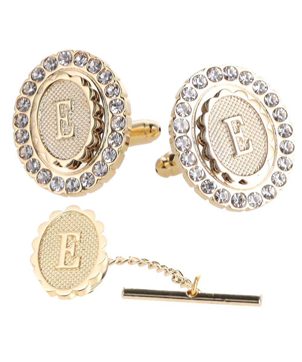 Vittorio Vico Bling Initial Cufflinks & Tie Tack Set in Gift Box - Suits You Sir - Gold - E