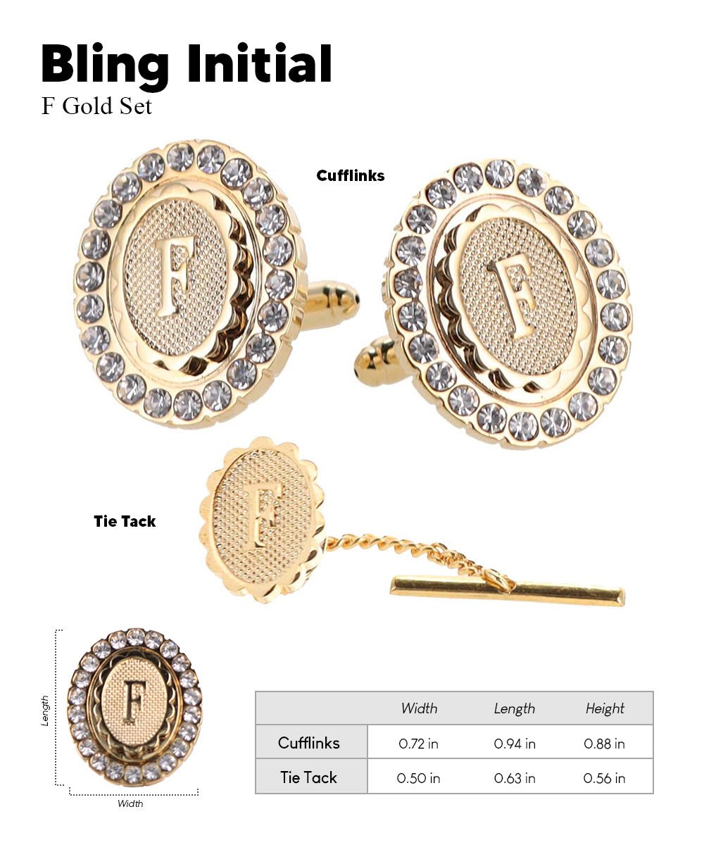Vittorio Vico Bling Initial Cufflinks & Tie Tack Set in Gift Box - Suits You Sir - Gold - F