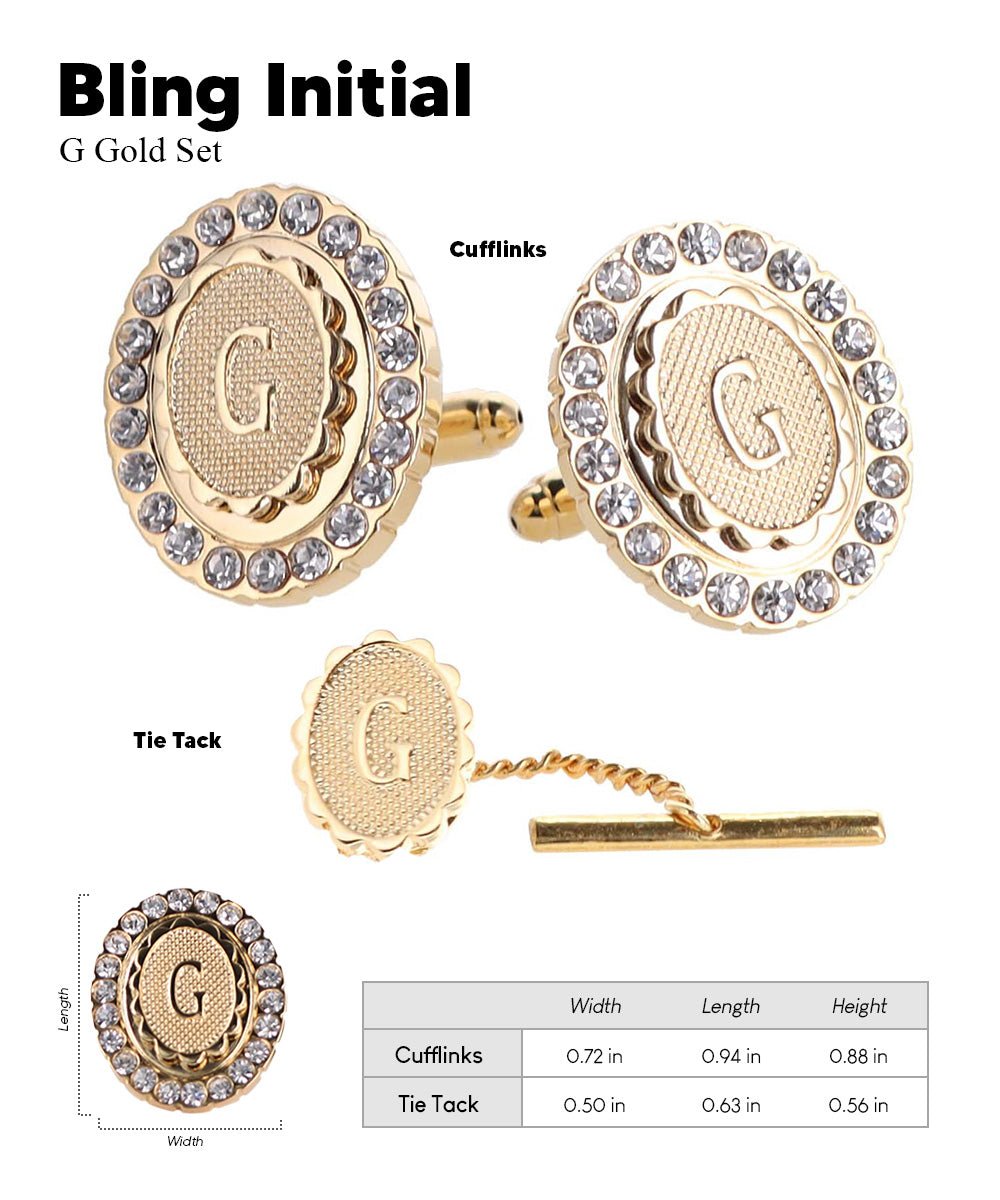 Vittorio Vico Bling Initial Cufflinks & Tie Tack Set in Gift Box - Suits You Sir - Gold - G