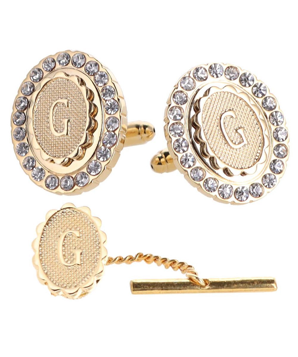 Vittorio Vico Bling Initial Cufflinks & Tie Tack Set in Gift Box - Suits You Sir - Gold - G