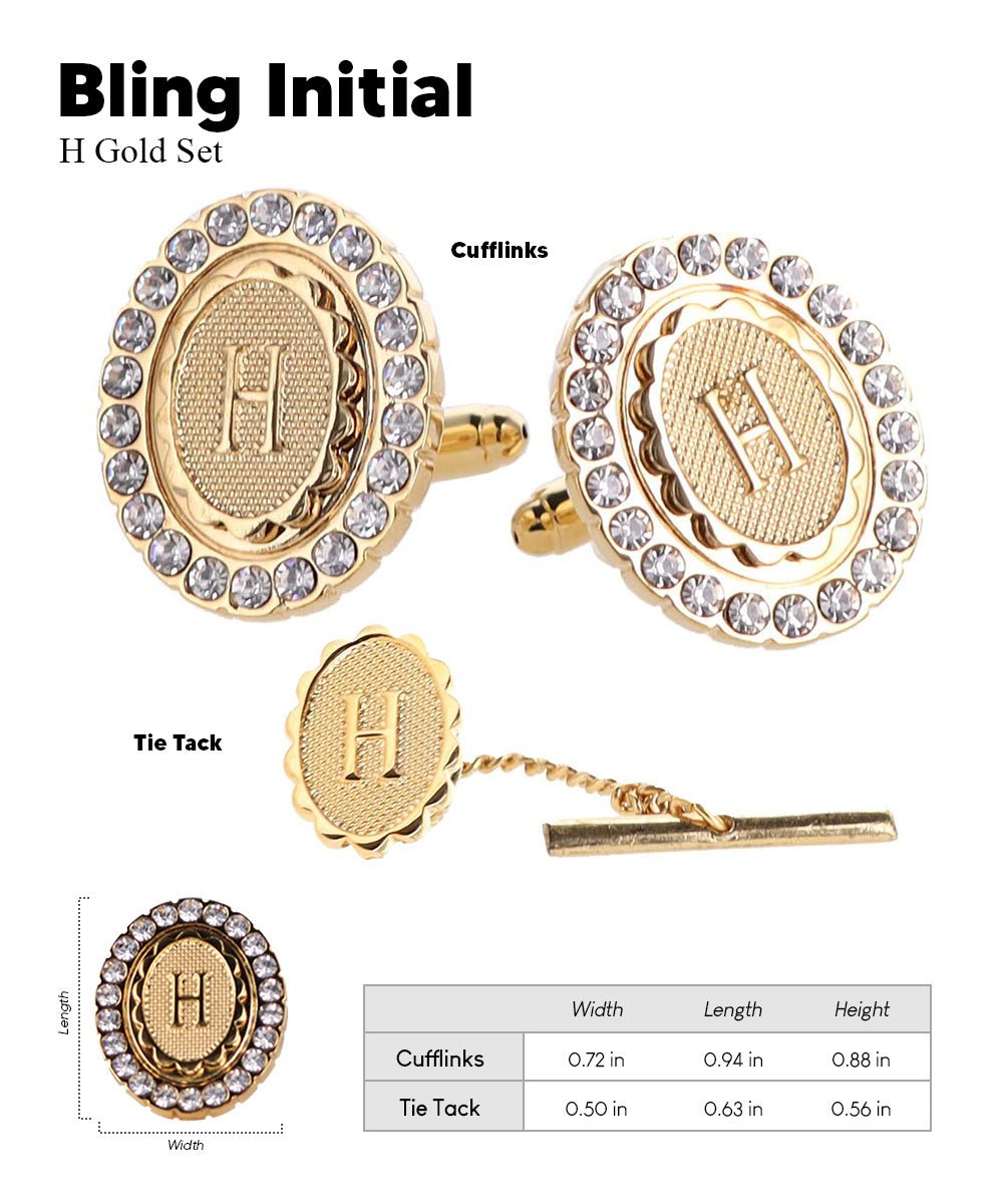 Vittorio Vico Bling Initial Cufflinks & Tie Tack Set in Gift Box - Suits You Sir - Gold - H
