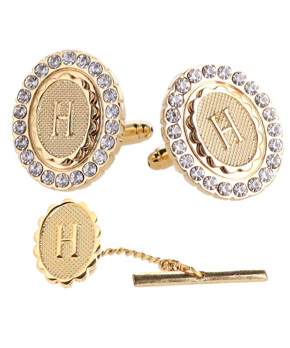 Vittorio Vico Bling Initial Cufflinks & Tie Tack Set in Gift Box - Suits You Sir - Gold - H
