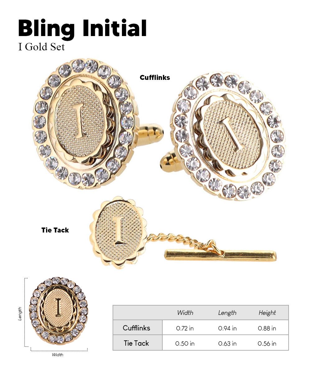 Vittorio Vico Bling Initial Cufflinks & Tie Tack Set in Gift Box - Suits You Sir - Gold - I