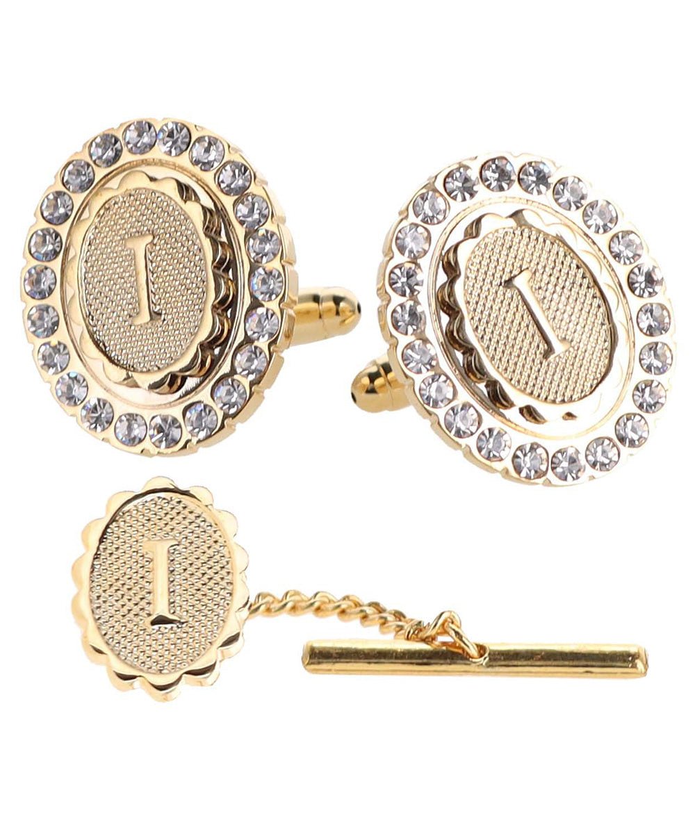 Vittorio Vico Bling Initial Cufflinks & Tie Tack Set in Gift Box - Suits You Sir - Gold - I
