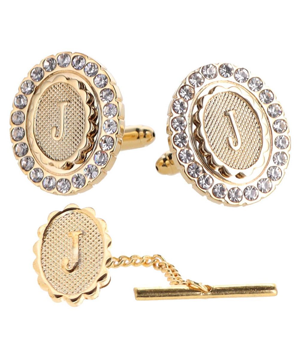 Vittorio Vico Bling Initial Cufflinks & Tie Tack Set in Gift Box - Suits You Sir - Gold - J