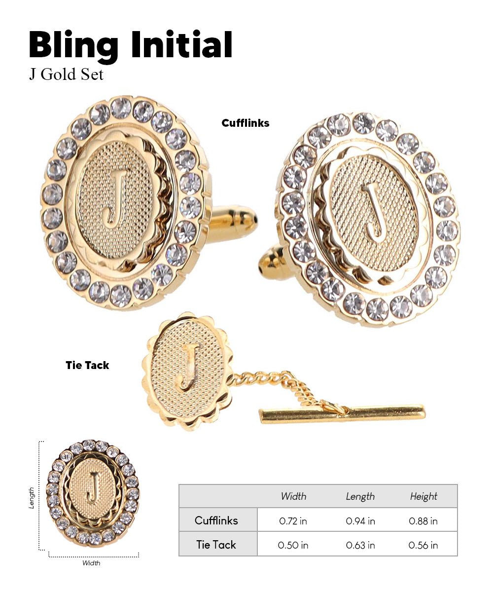 Vittorio Vico Bling Initial Cufflinks & Tie Tack Set in Gift Box - Suits You Sir - Gold - J