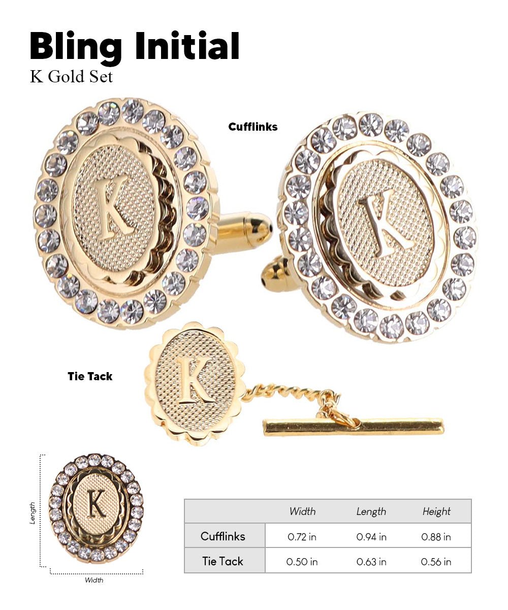 Vittorio Vico Bling Initial Cufflinks & Tie Tack Set in Gift Box - Suits You Sir - Gold - K