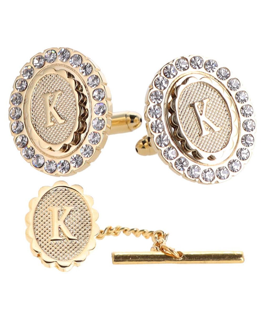 Vittorio Vico Bling Initial Cufflinks & Tie Tack Set in Gift Box - Suits You Sir - Gold - K