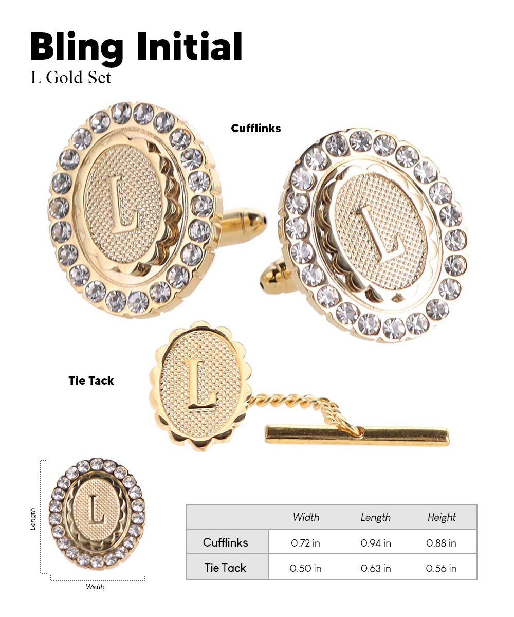 Vittorio Vico Bling Initial Cufflinks & Tie Tack Set in Gift Box - Suits You Sir - Gold - L
