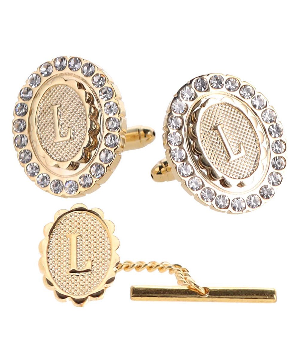 Vittorio Vico Bling Initial Cufflinks & Tie Tack Set in Gift Box - Suits You Sir - Gold - L