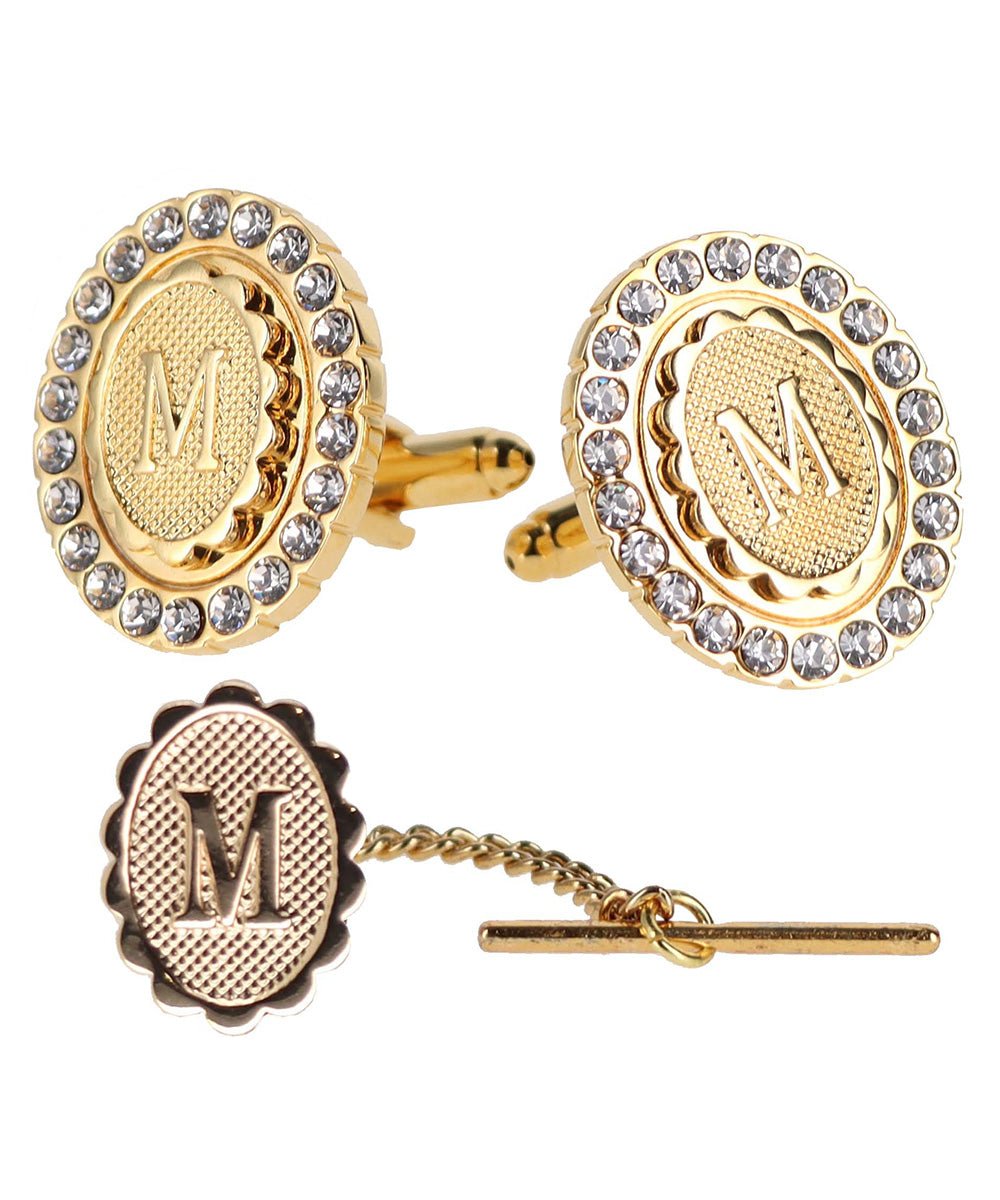 Vittorio Vico Bling Initial Cufflinks & Tie Tack Set in Gift Box - Suits You Sir - Gold - M