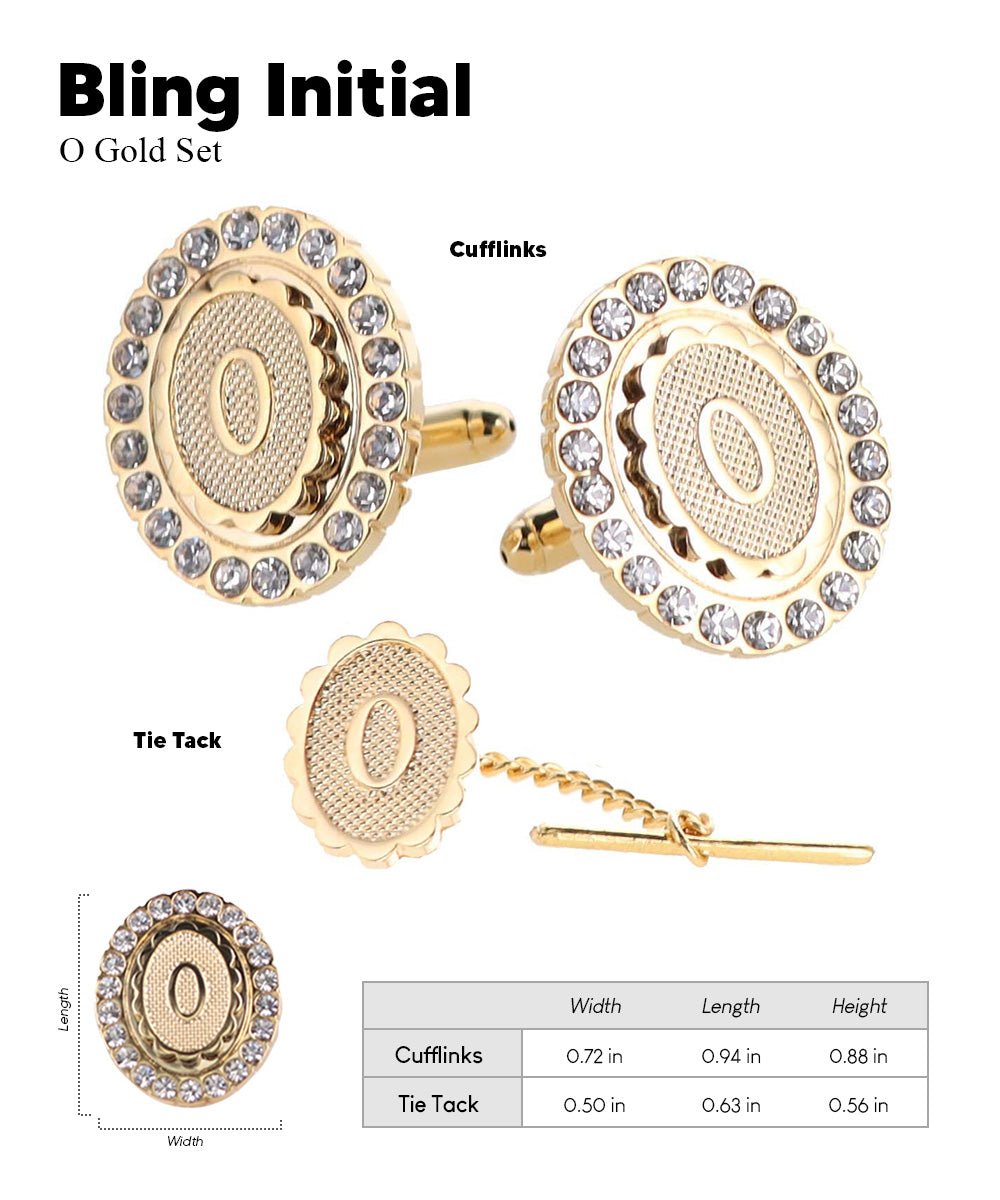 Vittorio Vico Bling Initial Cufflinks & Tie Tack Set in Gift Box - Suits You Sir - Gold - O