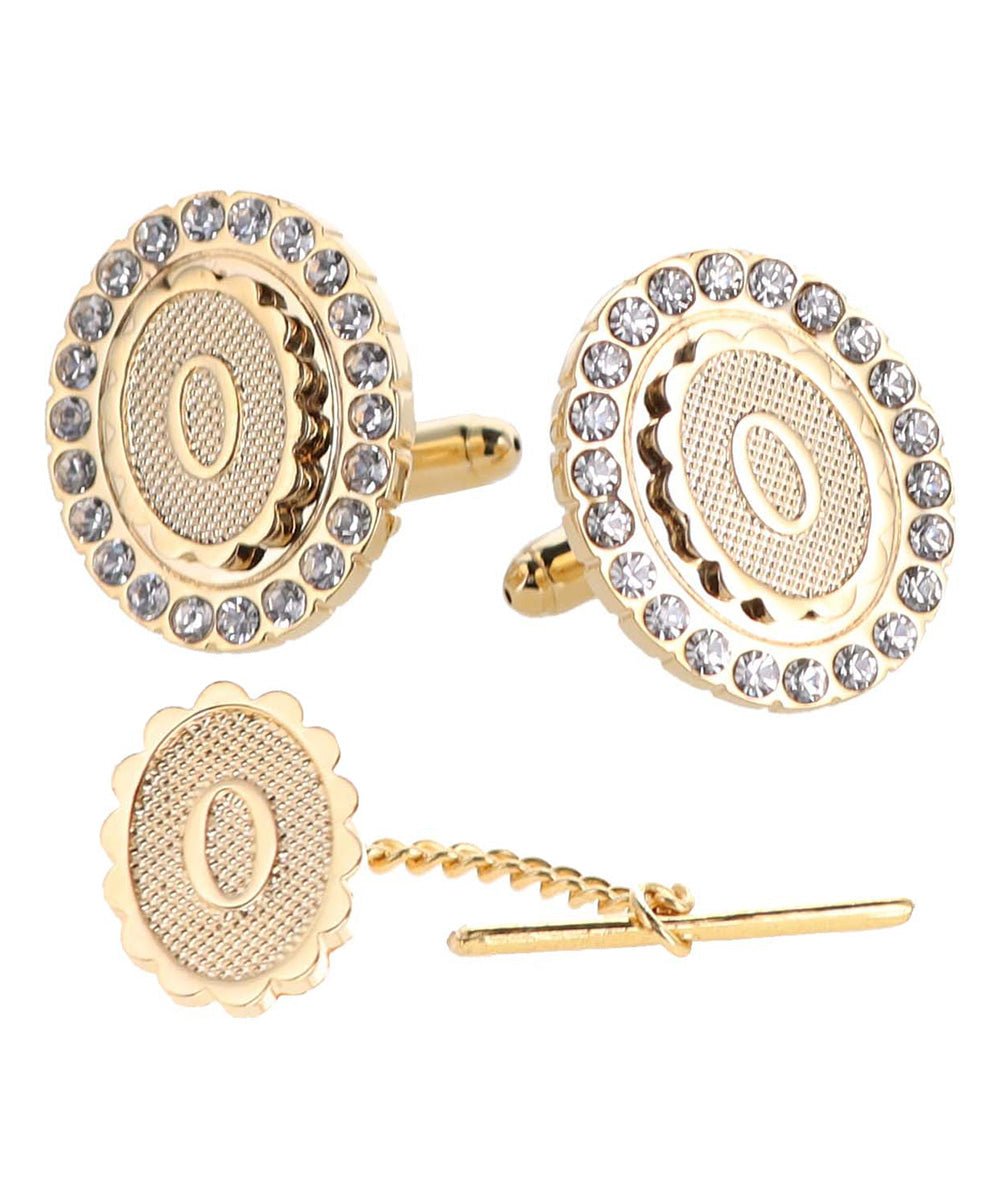 Vittorio Vico Bling Initial Cufflinks & Tie Tack Set in Gift Box - Suits You Sir - Gold - O