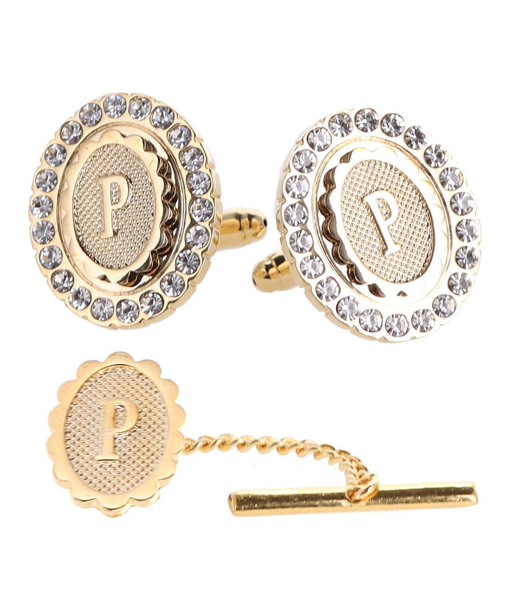 Vittorio Vico Bling Initial Cufflinks & Tie Tack Set in Gift Box - Suits You Sir - Gold - P