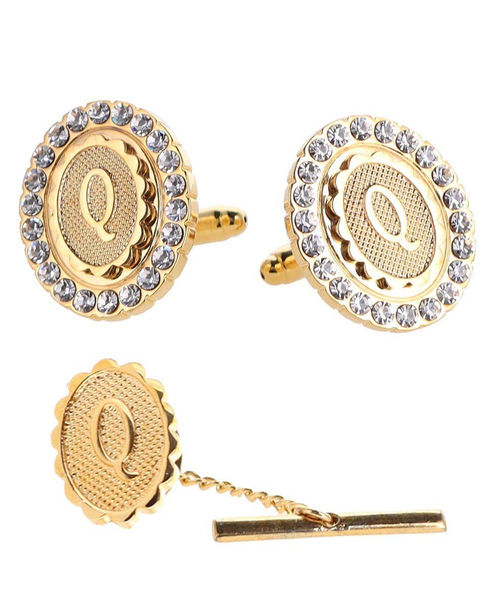Vittorio Vico Bling Initial Cufflinks & Tie Tack Set in Gift Box - Suits You Sir - Gold - Q