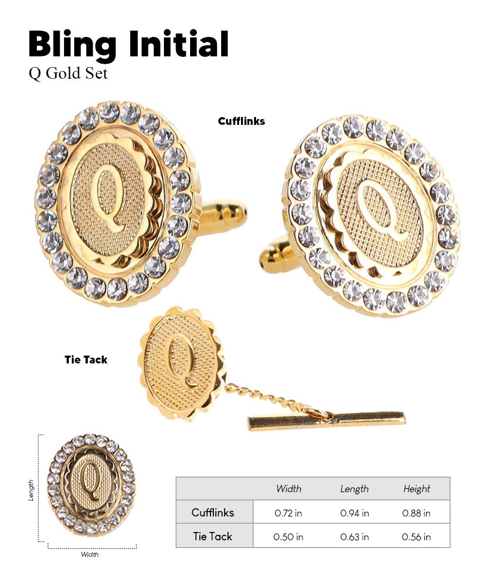 Vittorio Vico Bling Initial Cufflinks & Tie Tack Set in Gift Box - Suits You Sir - Gold - Q