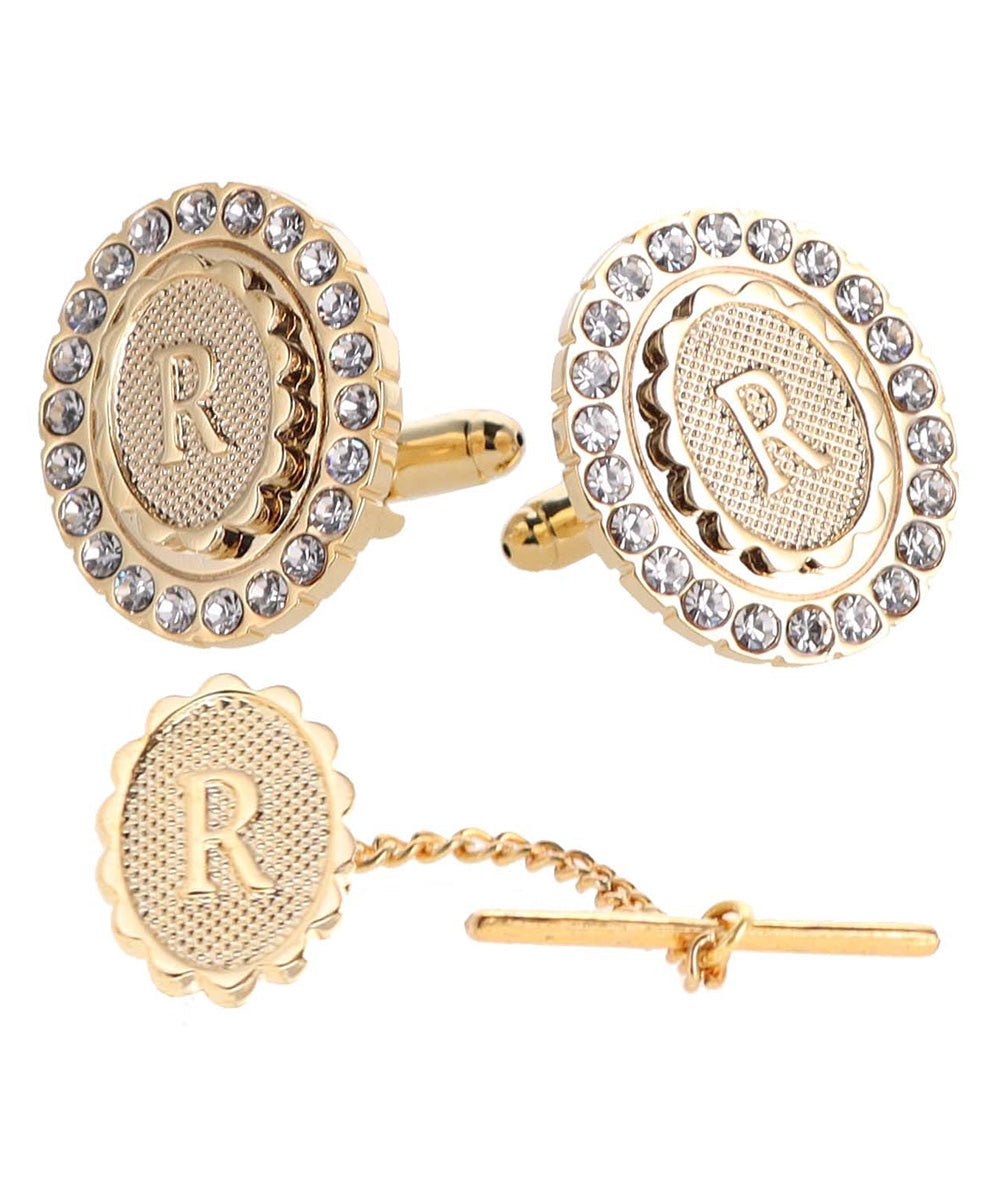 Vittorio Vico Bling Initial Cufflinks & Tie Tack Set in Gift Box - Suits You Sir - Gold - R