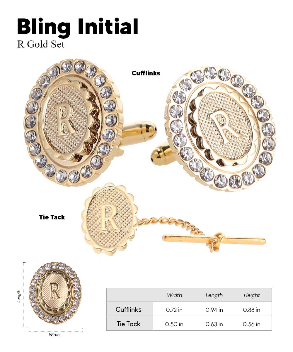 Vittorio Vico Bling Initial Cufflinks & Tie Tack Set in Gift Box - Suits You Sir - Gold - R