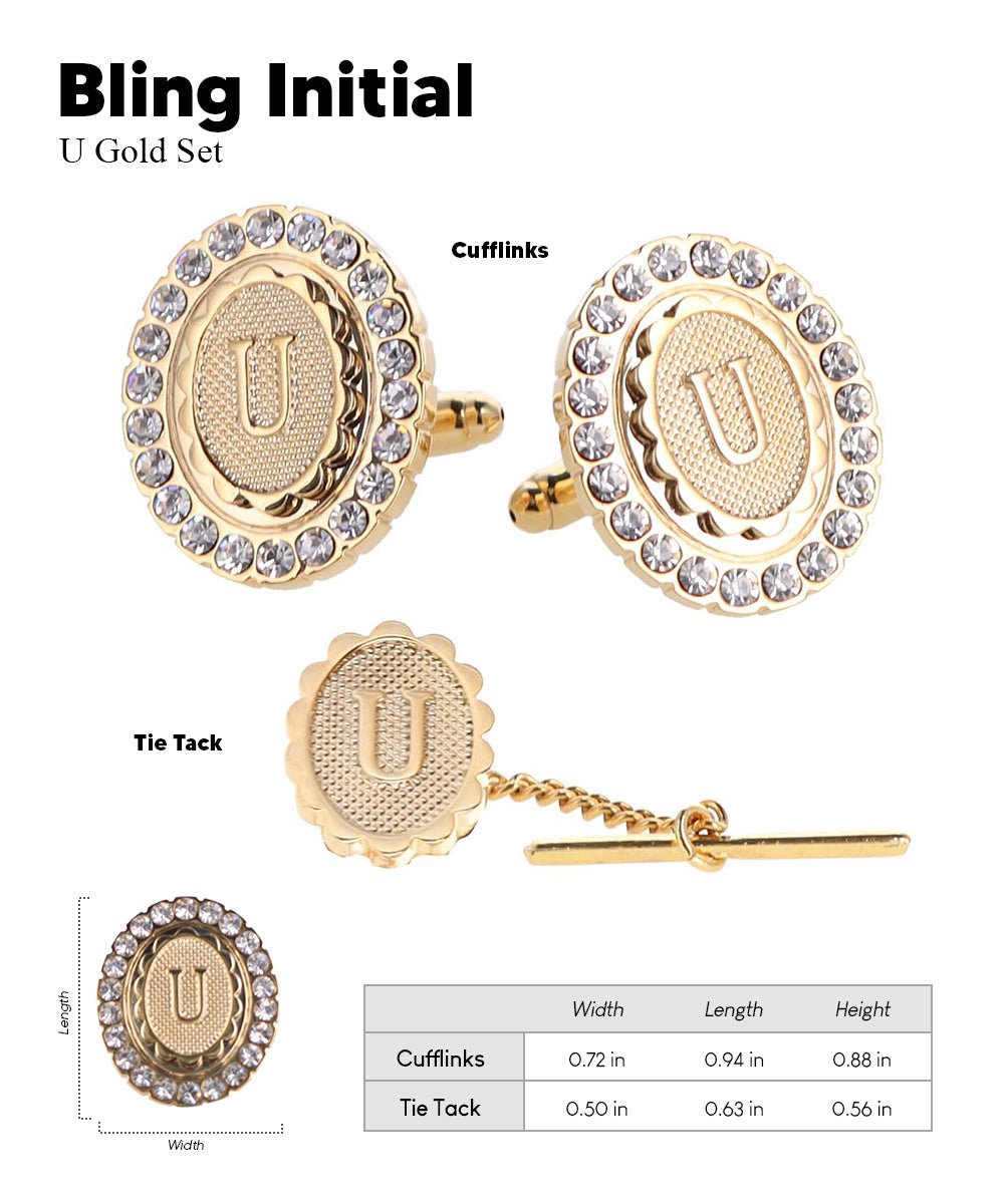 Vittorio Vico Bling Initial Cufflinks & Tie Tack Set in Gift Box - Suits You Sir - Gold - U
