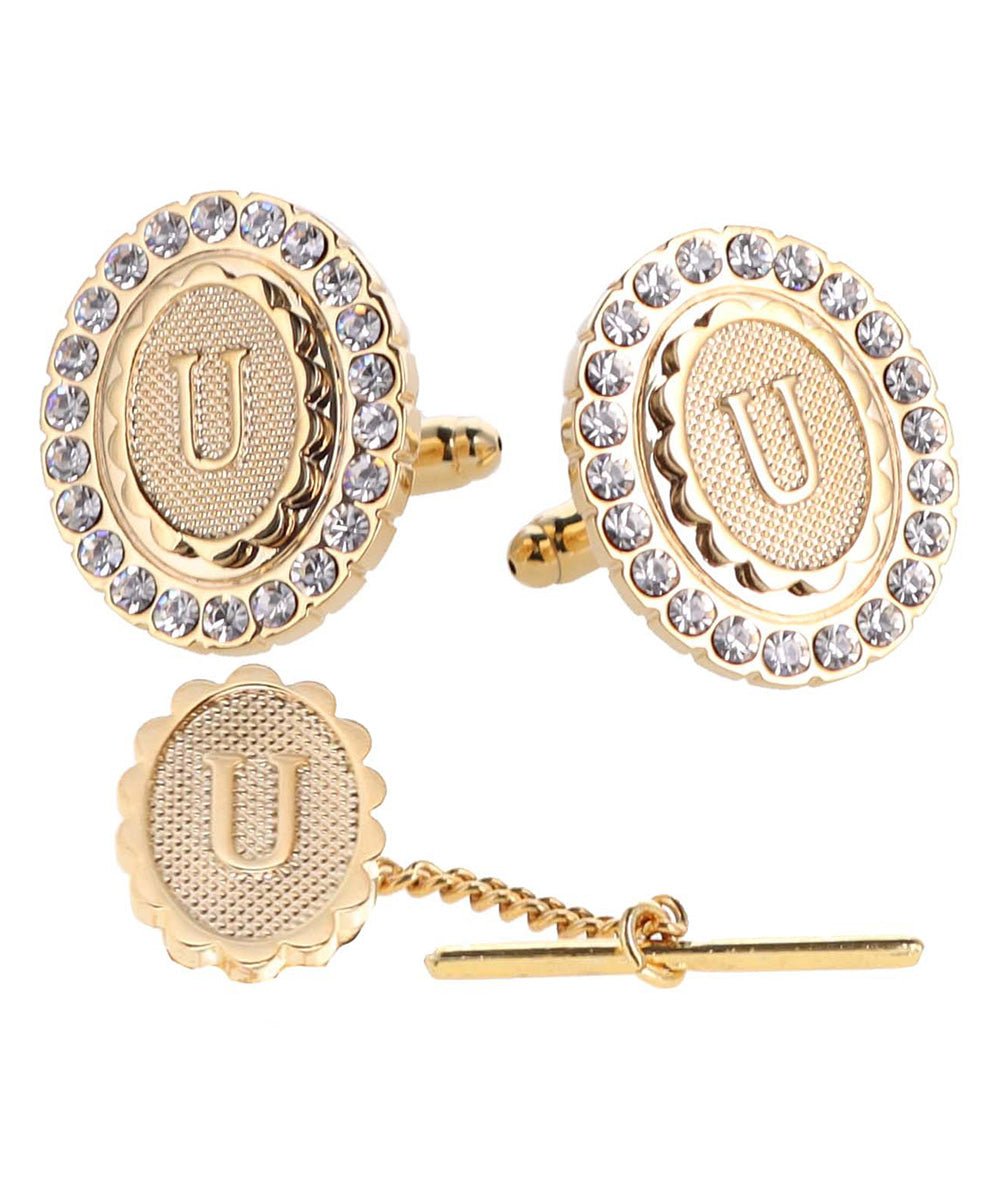 Vittorio Vico Bling Initial Cufflinks & Tie Tack Set in Gift Box - Suits You Sir - Gold - U