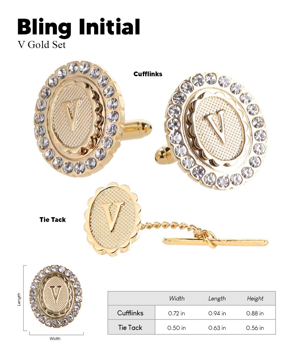 Vittorio Vico Bling Initial Cufflinks & Tie Tack Set in Gift Box - Suits You Sir - Gold - V