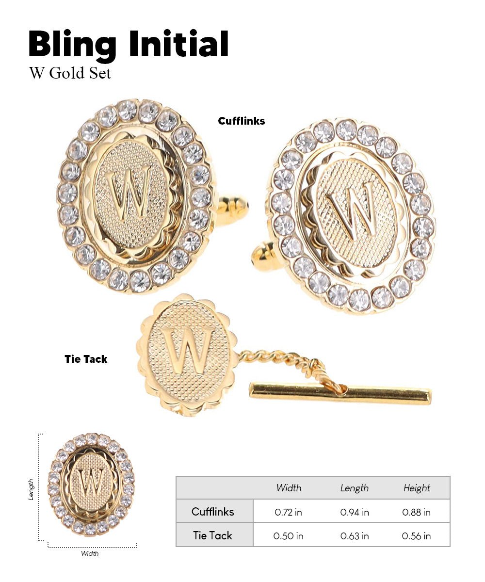 Vittorio Vico Bling Initial Cufflinks & Tie Tack Set in Gift Box - Suits You Sir - Gold - W