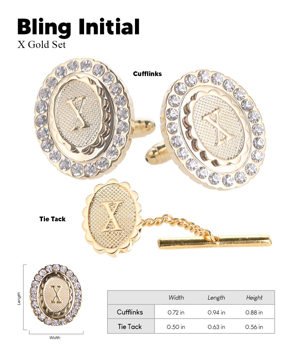 Vittorio Vico Bling Initial Cufflinks & Tie Tack Set in Gift Box - Suits You Sir - Gold - X