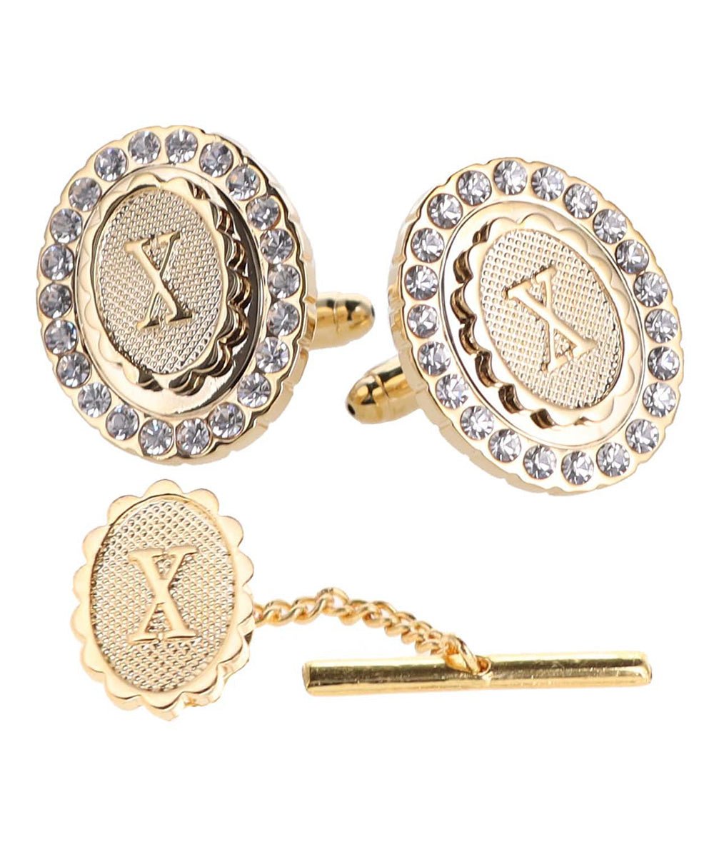 Vittorio Vico Bling Initial Cufflinks & Tie Tack Set in Gift Box - Suits You Sir - Gold - X