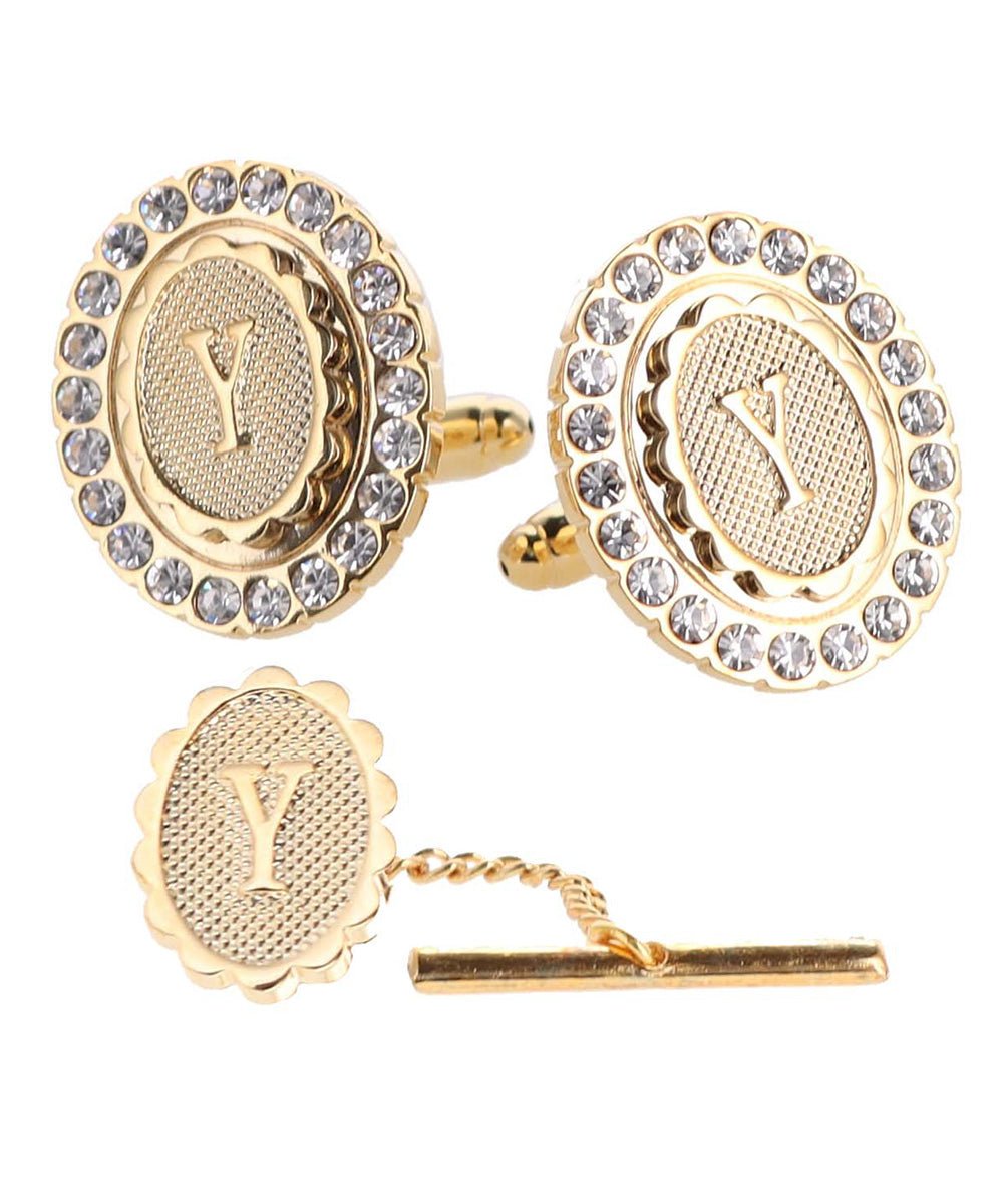 Vittorio Vico Bling Initial Cufflinks & Tie Tack Set in Gift Box - Suits You Sir - Gold - Y