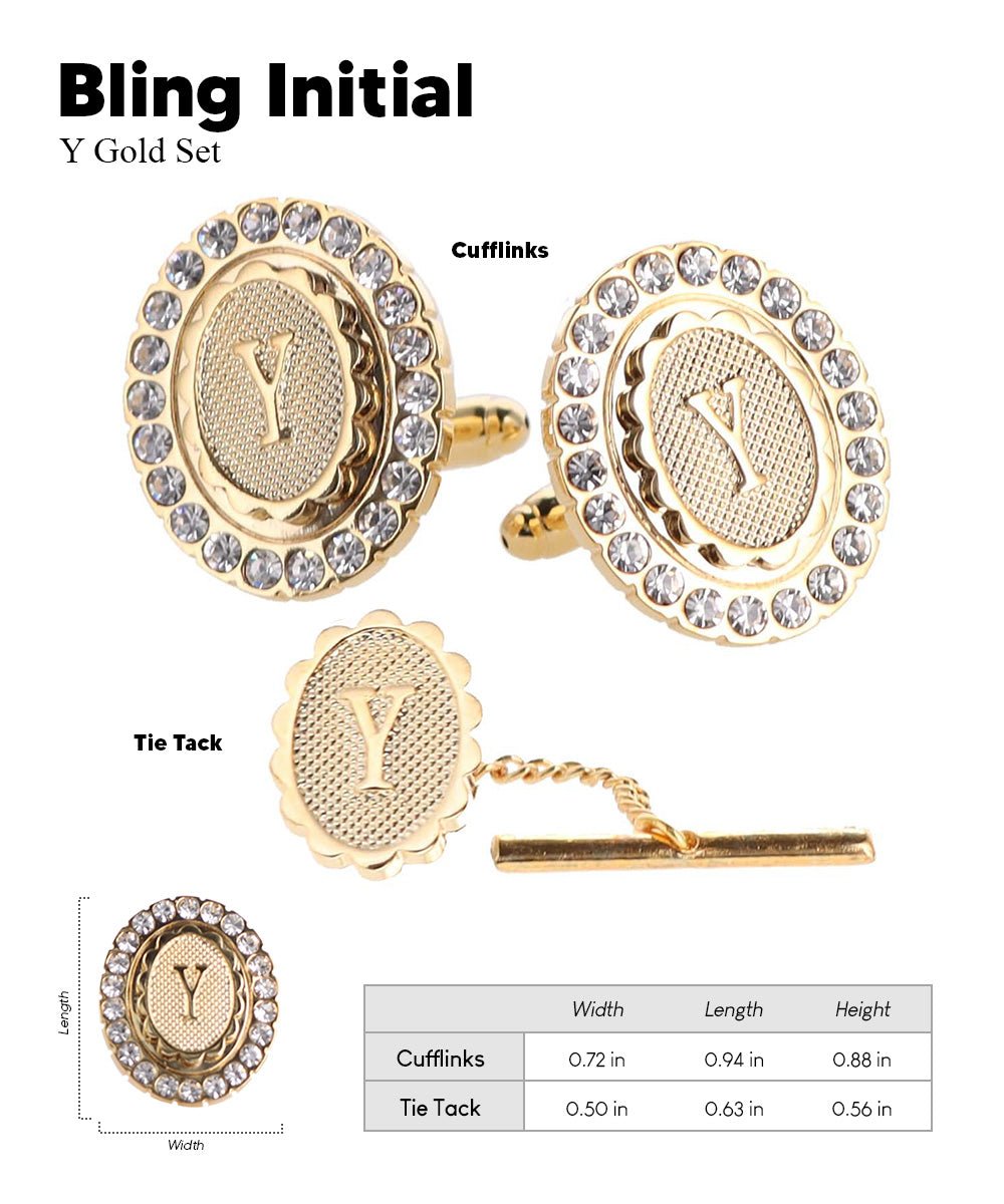 Vittorio Vico Bling Initial Cufflinks & Tie Tack Set in Gift Box - Suits You Sir - Gold - Y