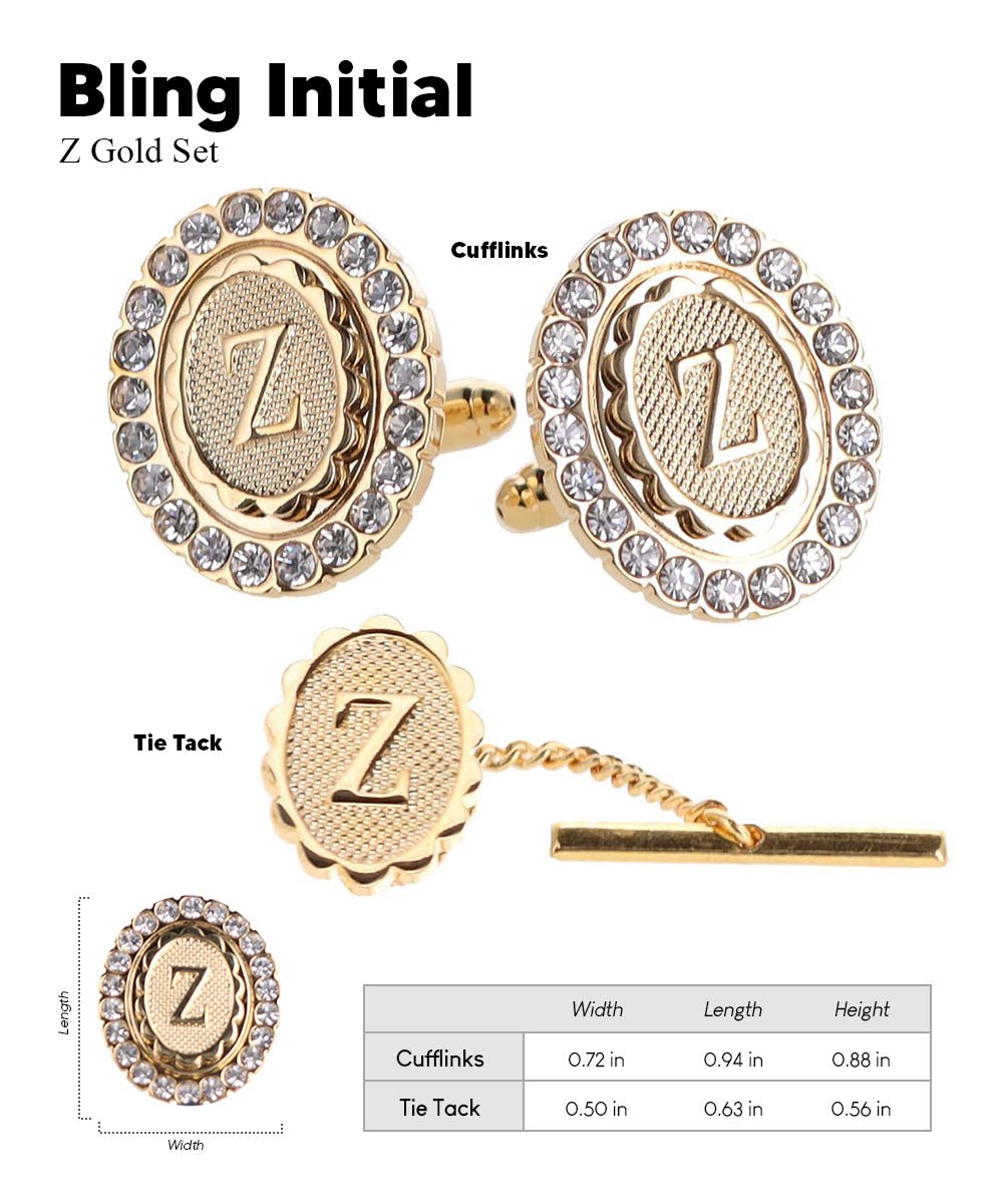 Vittorio Vico Bling Initial Cufflinks & Tie Tack Set in Gift Box - Suits You Sir - Gold - Z