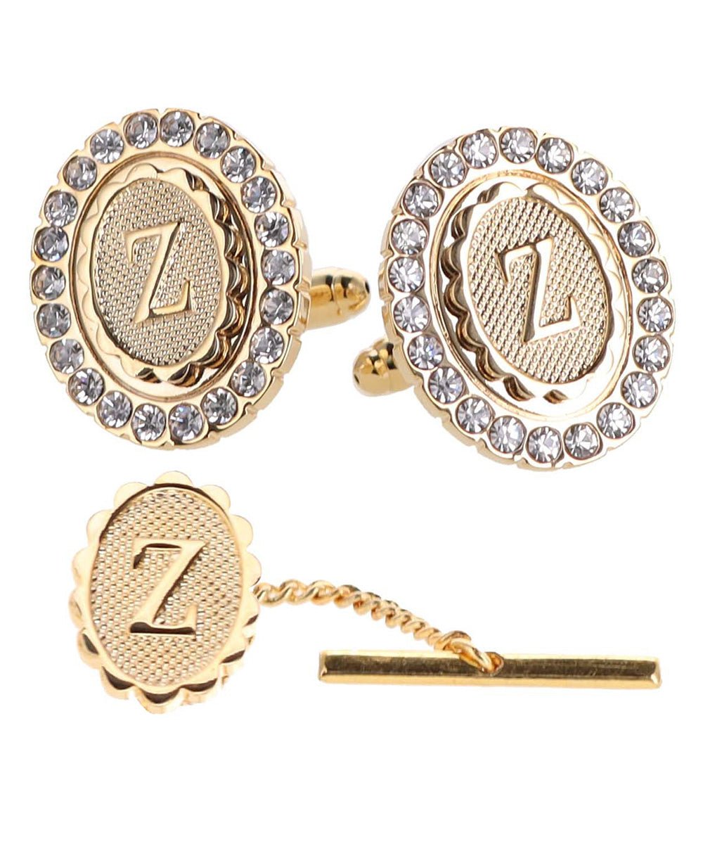 Vittorio Vico Bling Initial Cufflinks & Tie Tack Set in Gift Box - Suits You Sir - Gold - Z