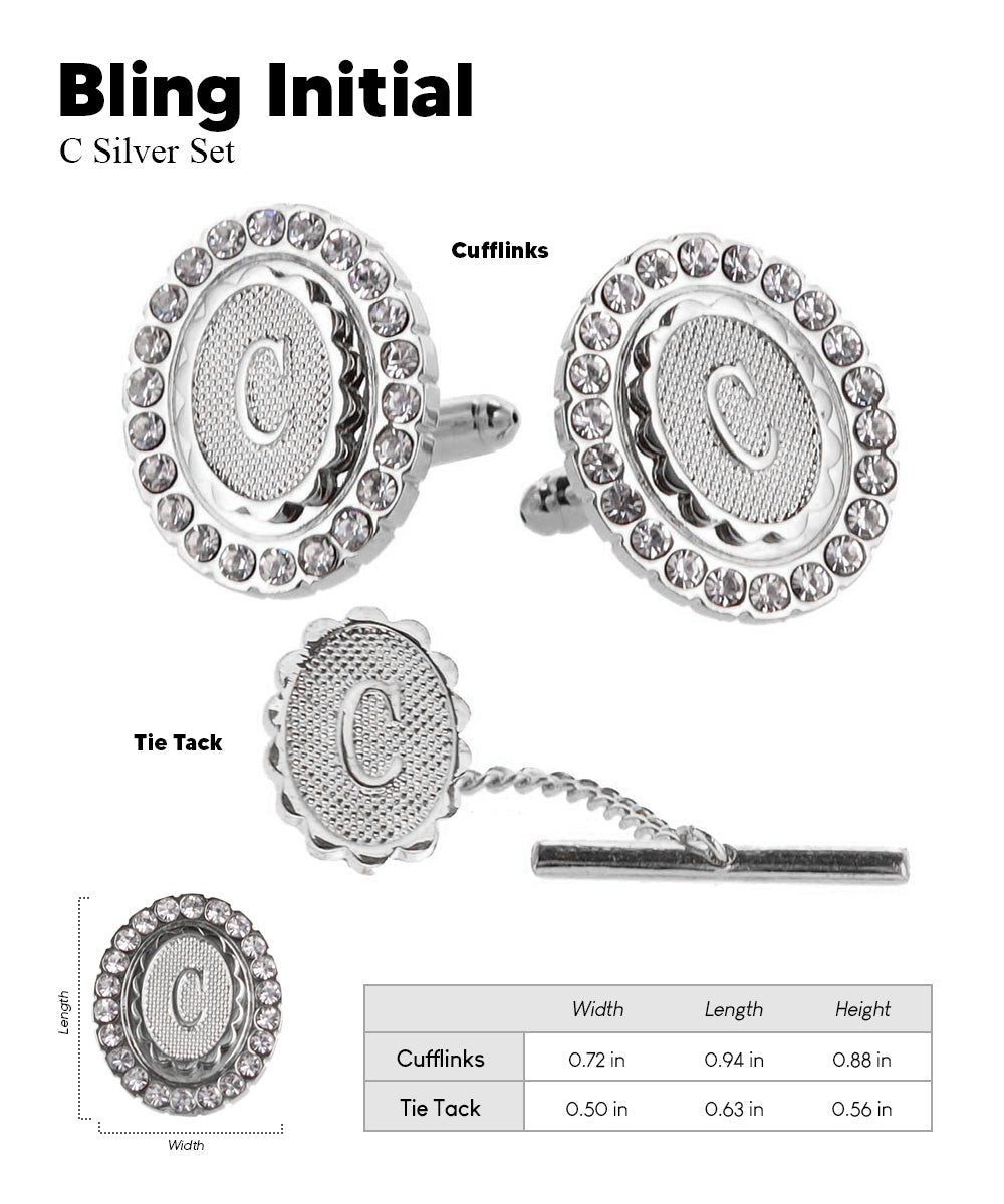 Vittorio Vico Bling Initial Cufflinks & Tie Tack Set in Gift Box - Suits You Sir - Silver - C