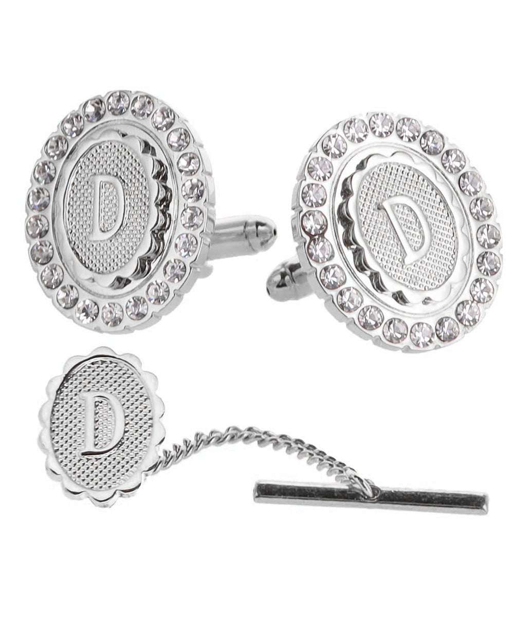 Vittorio Vico Bling Initial Cufflinks & Tie Tack Set in Gift Box - Suits You Sir - Silver - D