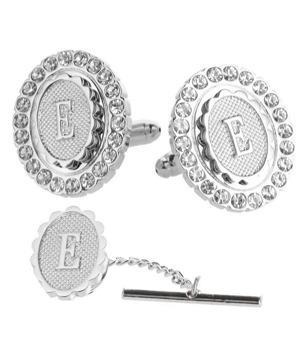 Vittorio Vico Bling Initial Cufflinks & Tie Tack Set in Gift Box - Suits You Sir - Silver - E