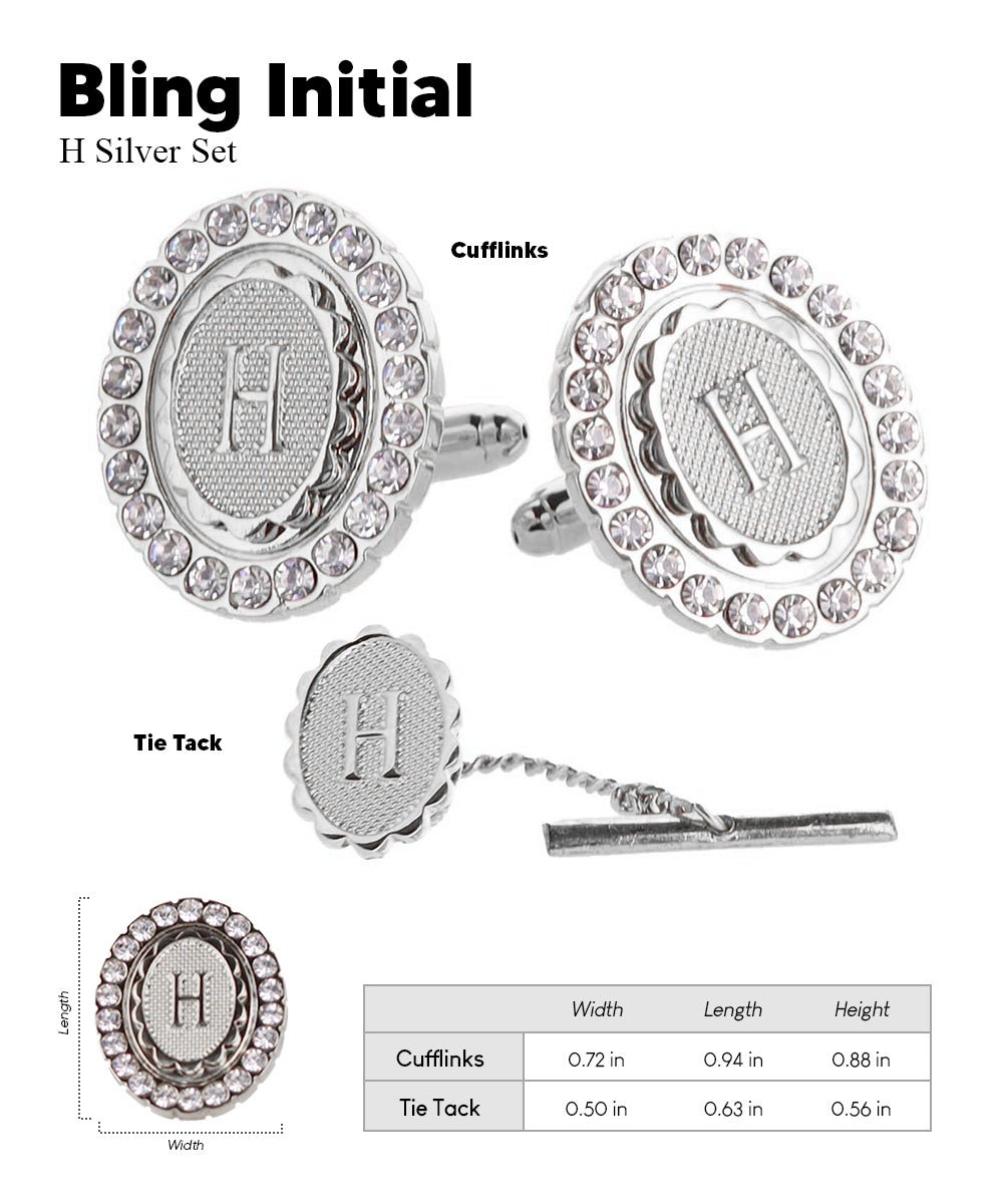 Vittorio Vico Bling Initial Cufflinks & Tie Tack Set in Gift Box - Suits You Sir - Silver - H