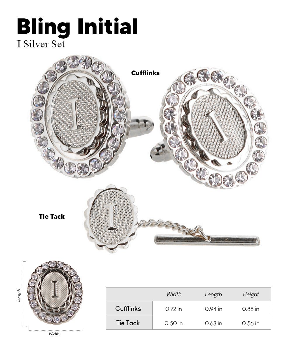 Vittorio Vico Bling Initial Cufflinks & Tie Tack Set in Gift Box - Suits You Sir - Silver - I