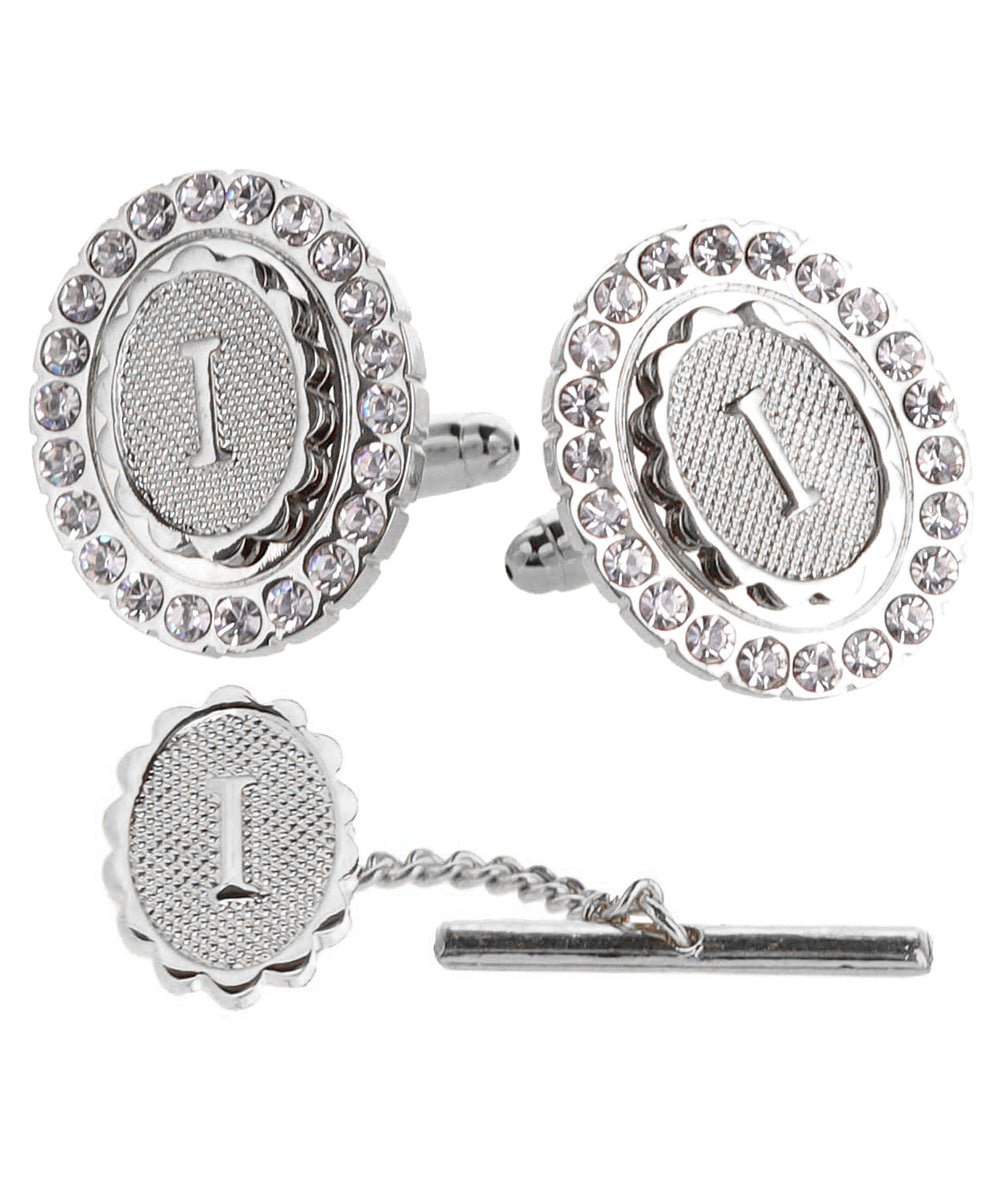 Vittorio Vico Bling Initial Cufflinks & Tie Tack Set in Gift Box - Suits You Sir - Silver - I