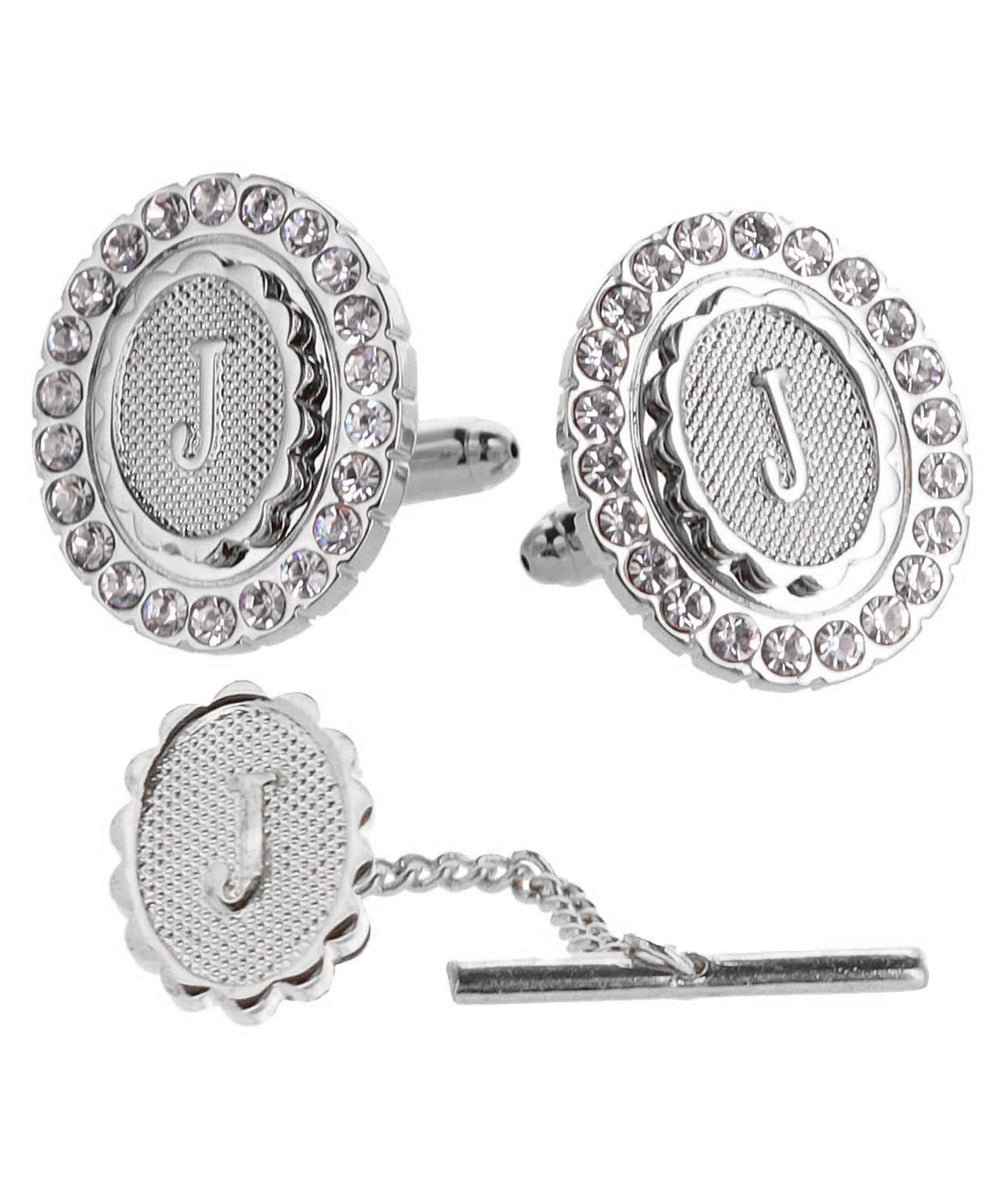 Vittorio Vico Bling Initial Cufflinks & Tie Tack Set in Gift Box - Suits You Sir - Silver - J
